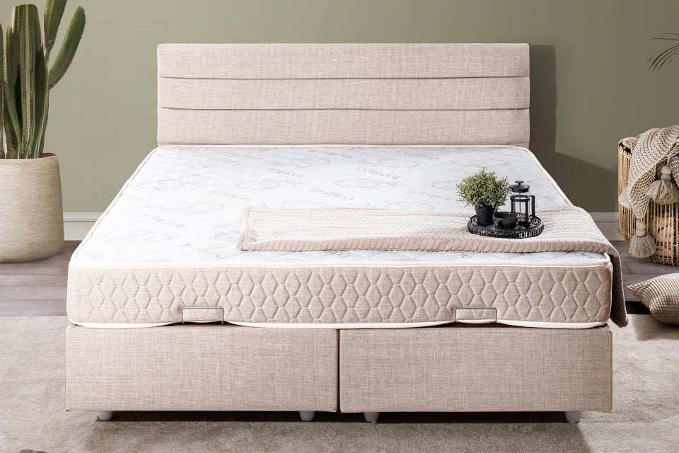Sofia Çift Kişilik Baza Başlık Letto Yatak Seti 180 x 200 - Krem