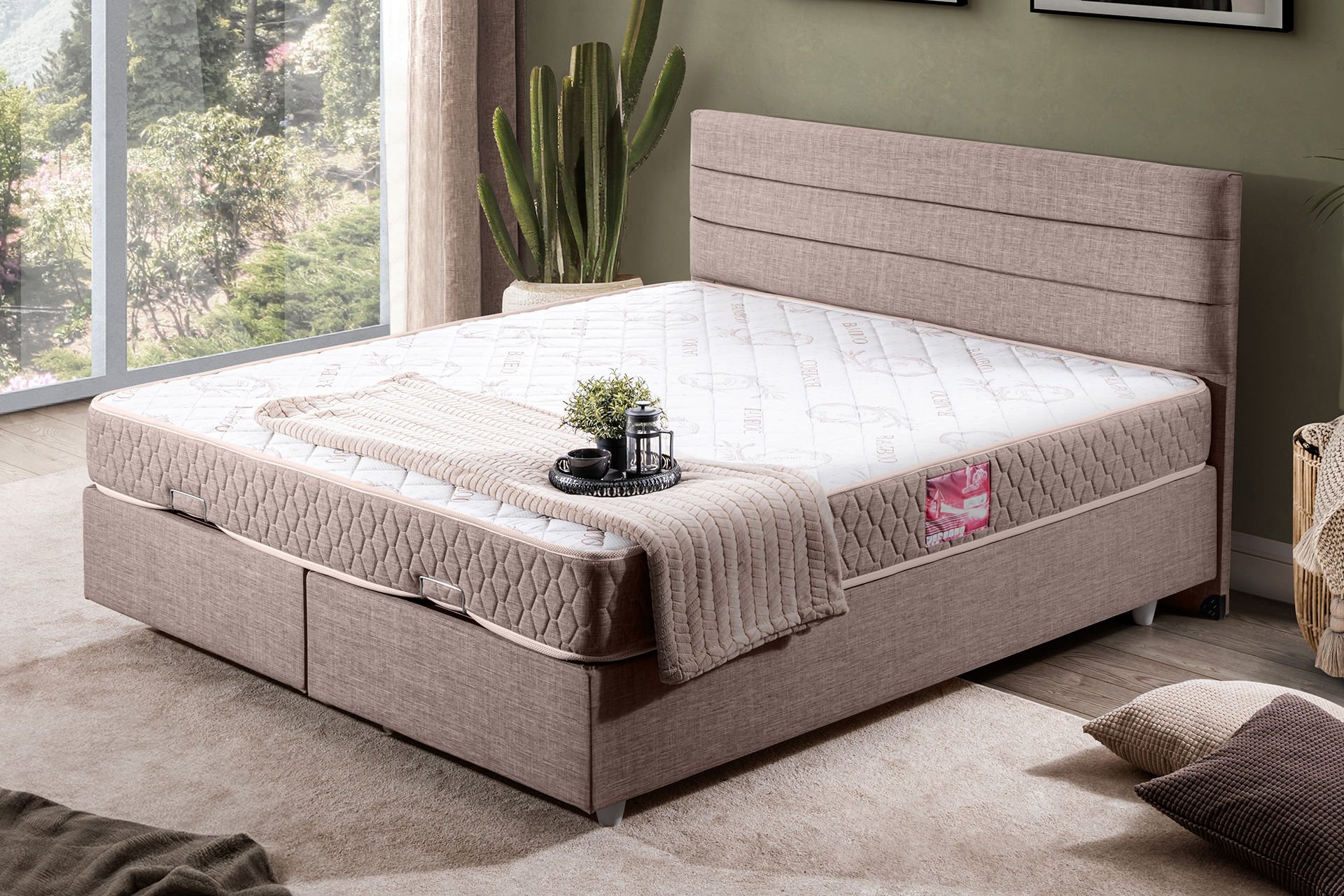 Sofia Çift Kişilik Baza Başlık Letto Yatak Seti 140 x 190 - Kahve
