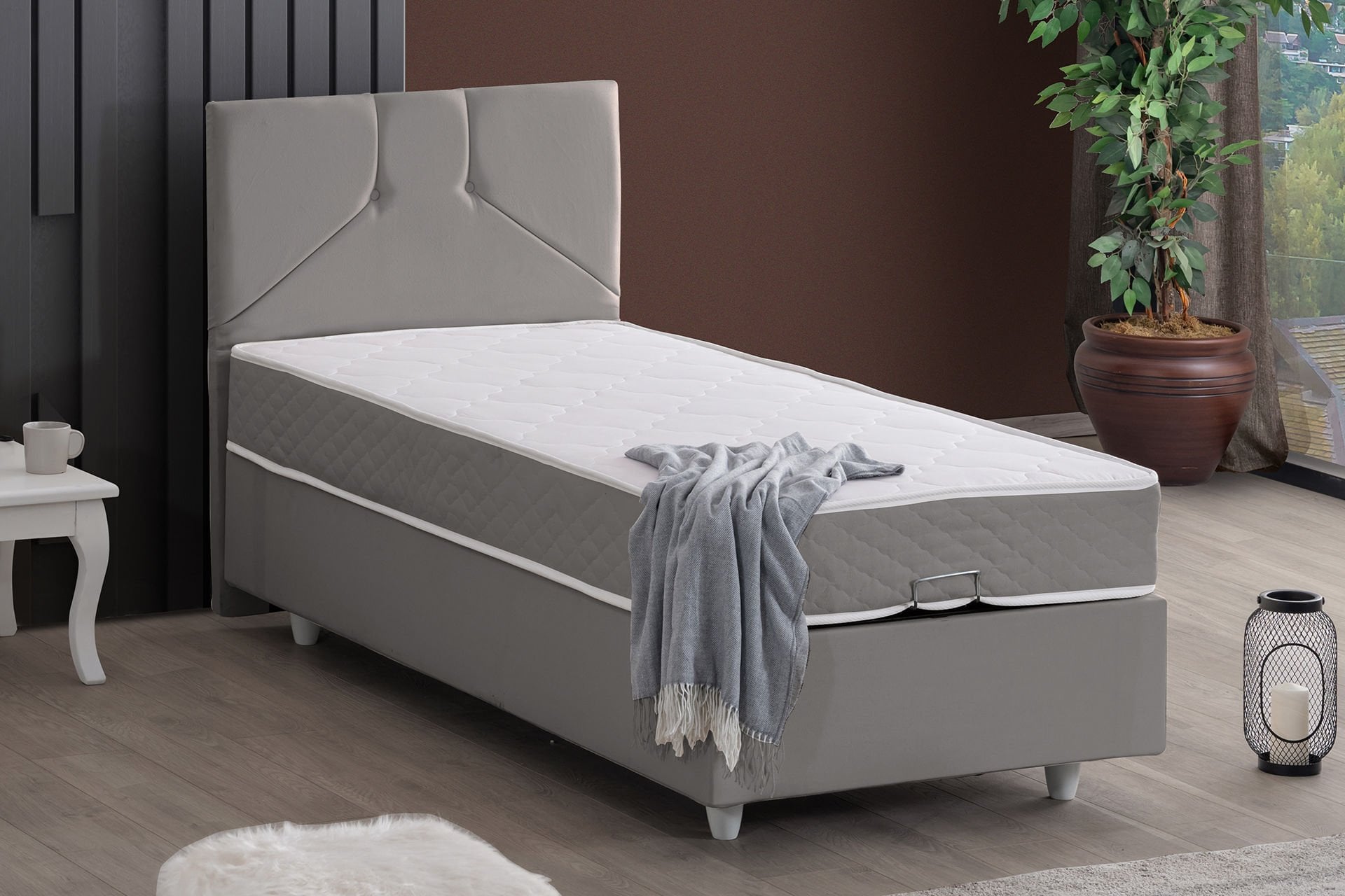 Wick Baza Başlık Letto Yatak Seti 100 x 200 - Gri