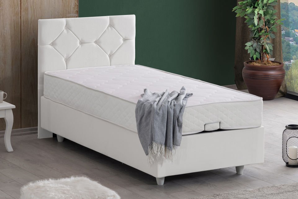Glamis Baza Başlık Letto Yatak Seti 90 x 200 - Beyaz