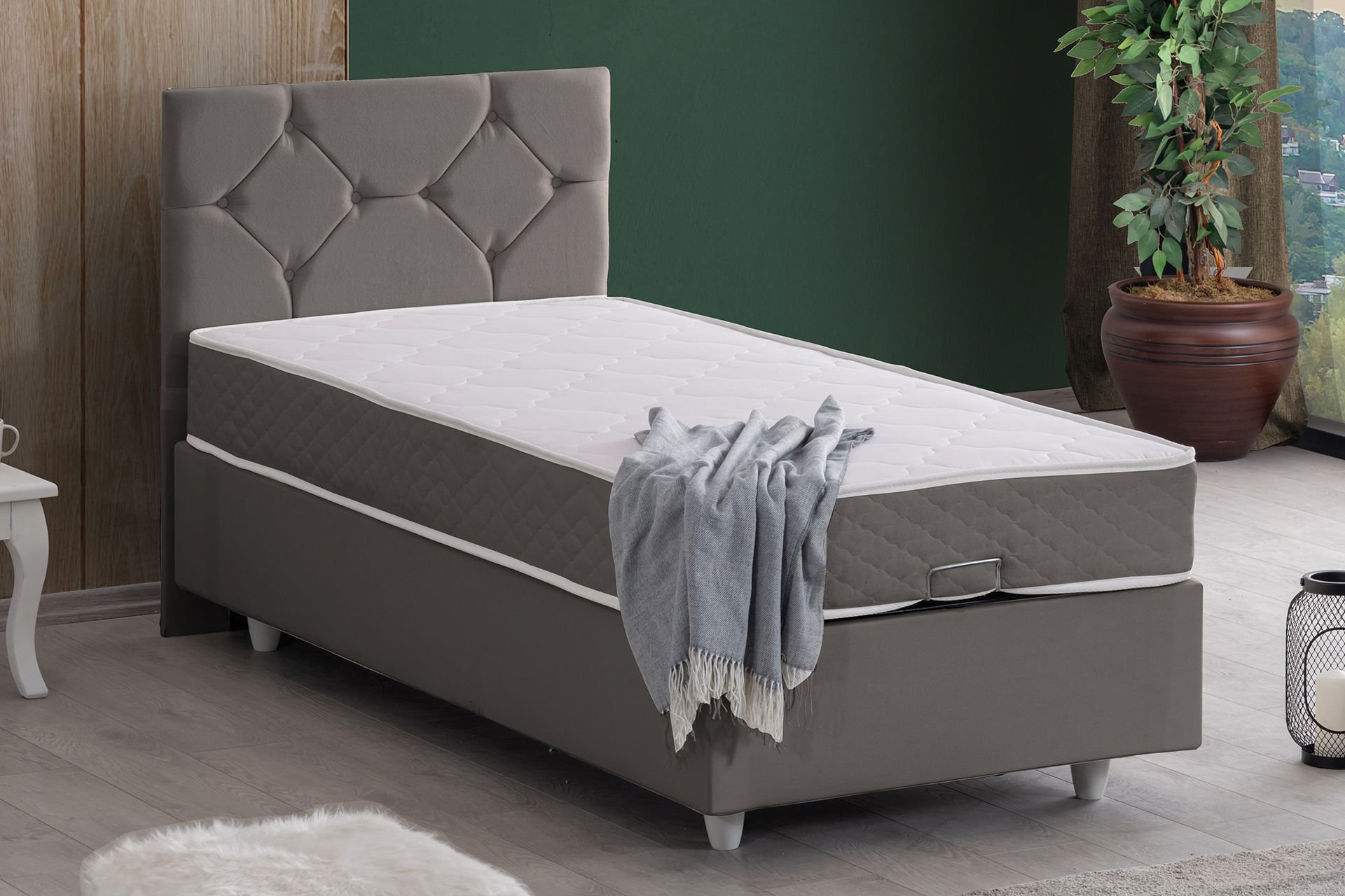 Glamis Baza Başlık Letto Yatak Seti 100 x 200 - Gri