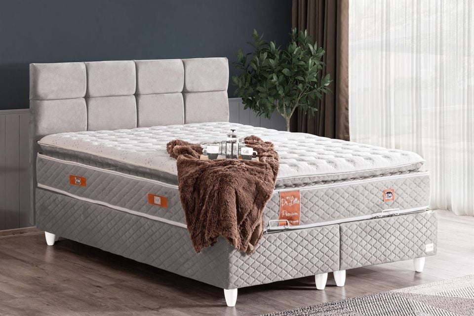 Gümüş Baza Başlık Real Pedli Yatak Seti 150 x 200 - Gri