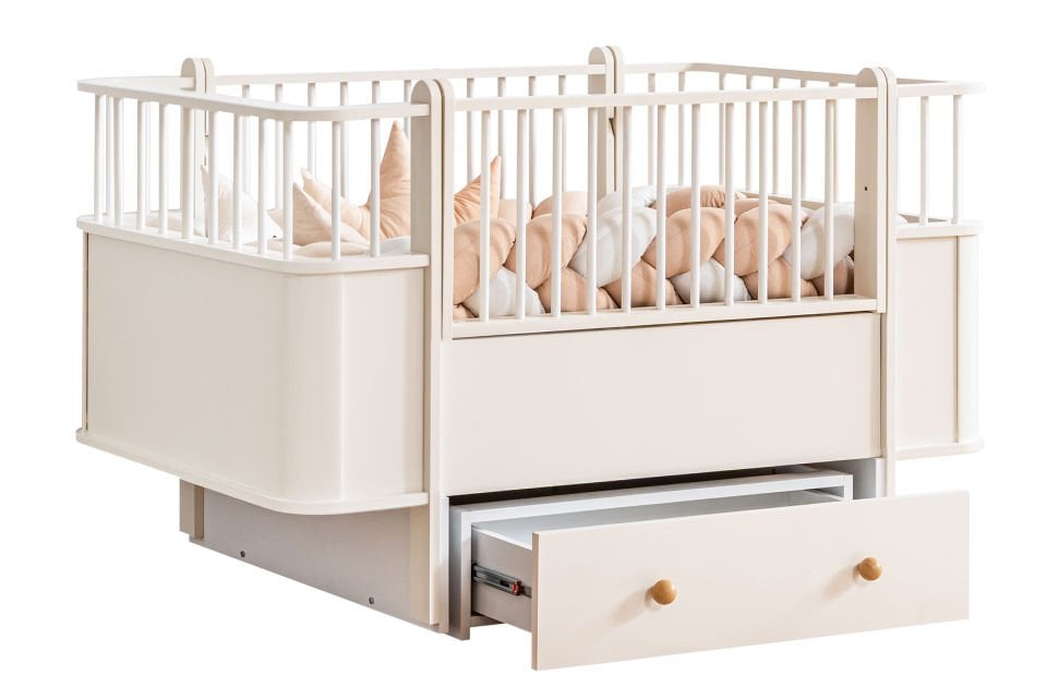 Dünya MDF Büyüyen Çekmeceli Sallanan Beşik 80x130 - Krem