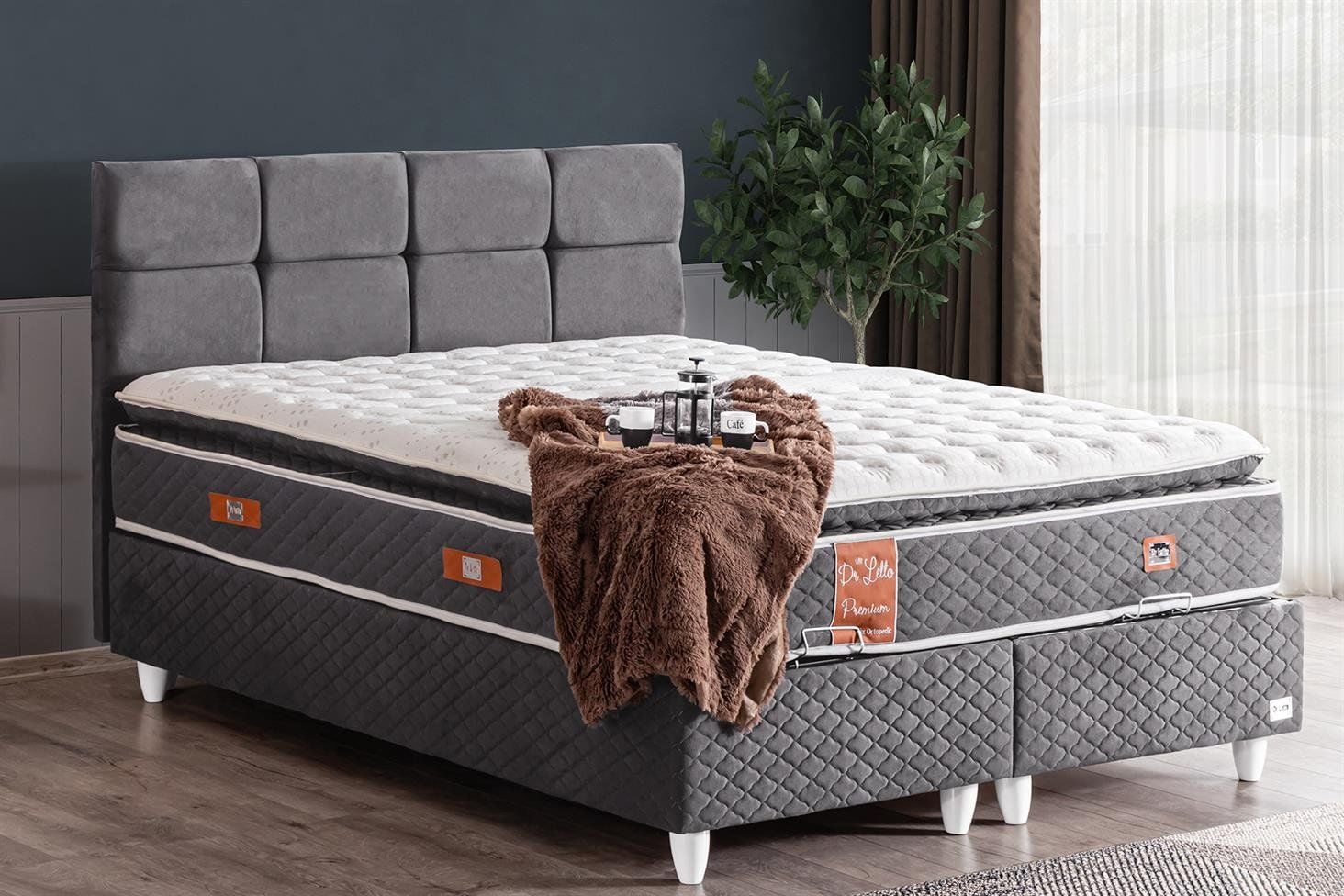 Gümüş Baza Başlık Real Pedli Yatak Seti 150 x 200 - Antrasit