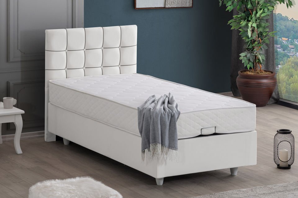 Tavira Baza Başlık Letto Yatak Seti 90 x 190 - Beyaz