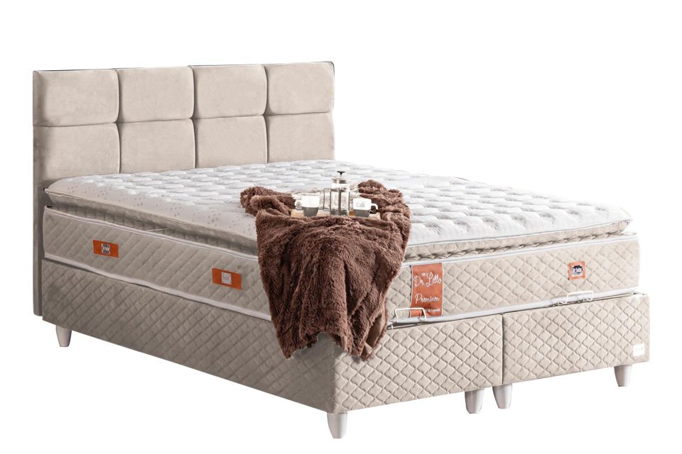 Gümüş Baza Başlık Real Pedli Yatak Seti 90 x 190 - Krem