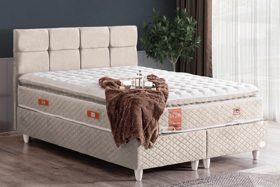 Gümüş Baza Başlık Real Pedli Yatak Seti 90 x 200 - Krem