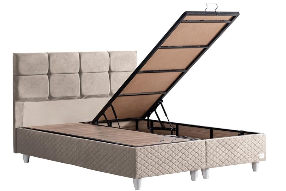 Gümüş Baza Başlık Real Pedli Yatak Seti 140 x 190 - Krem