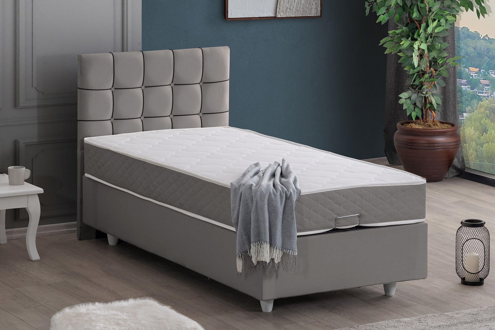 Tavira Baza Başlık Letto Yatak Seti 90 x 200 - Gri