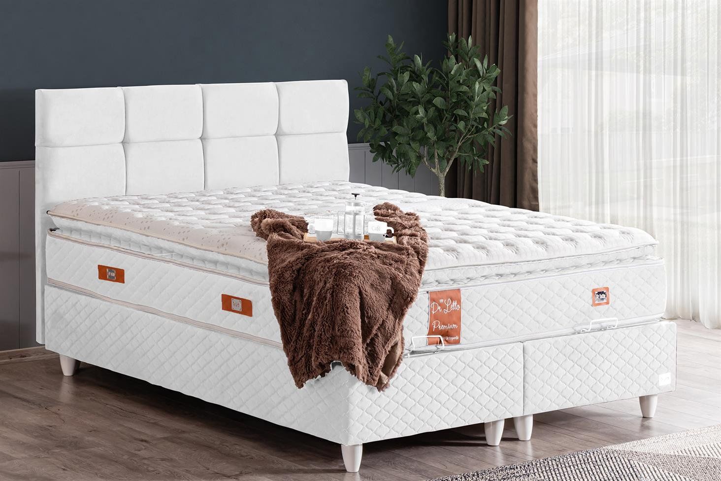 Gümüş Baza Başlık Real Pedli Yatak Seti 140 x 190 - Beyaz