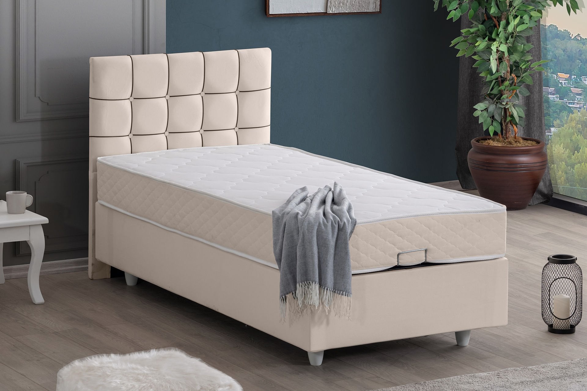 Tavira Baza Başlık Letto Yatak Seti 90 x 200 - Krem