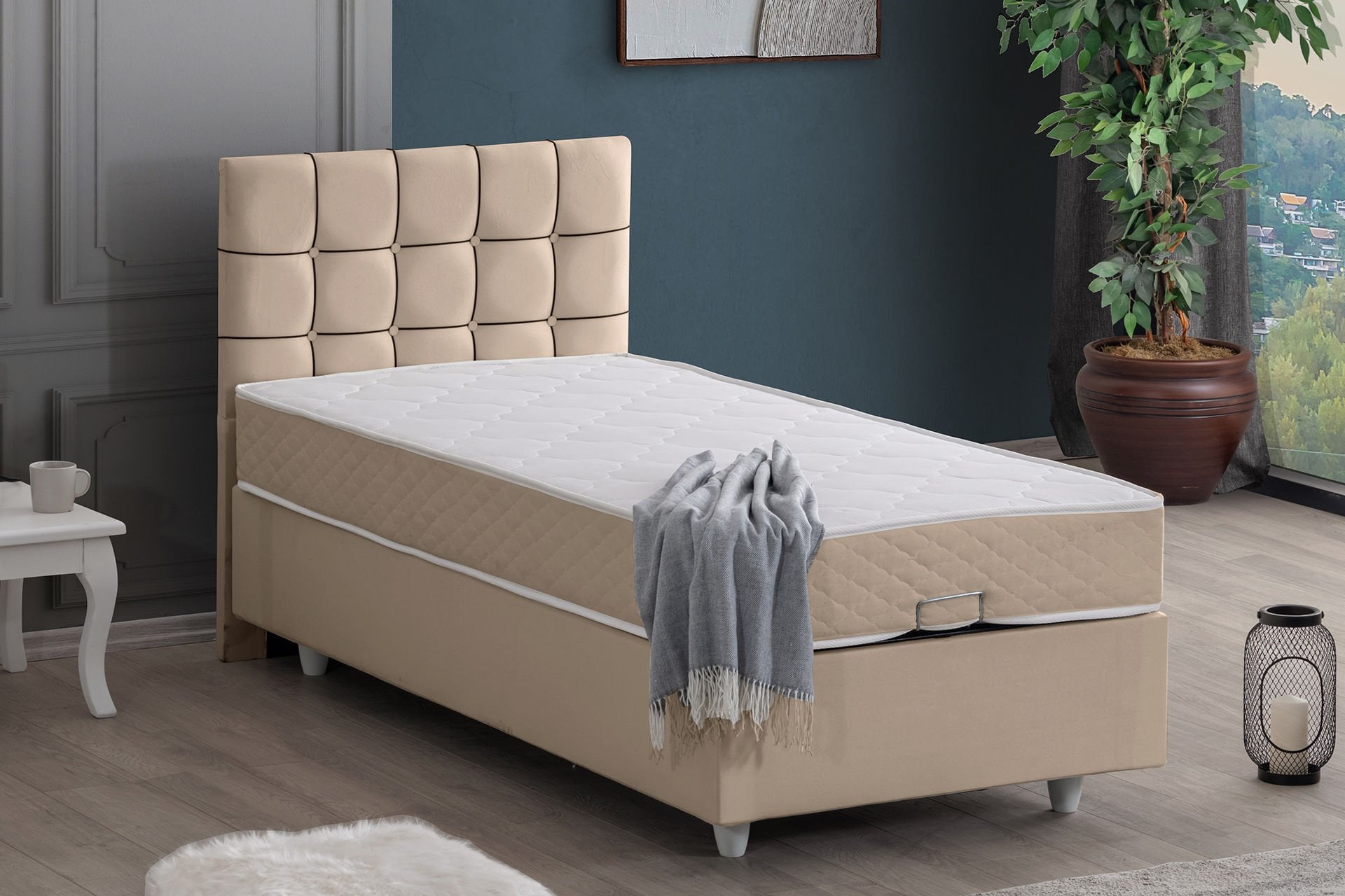 Tavira Baza Başlık Letto Yatak Seti 90 x 190 - Bej
