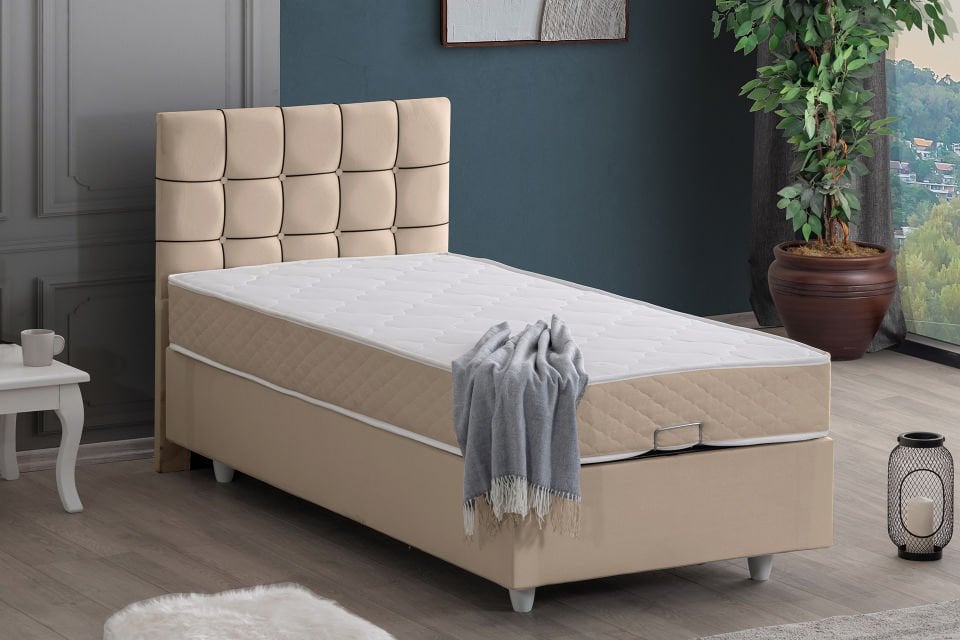 Tavira Baza Başlık Letto Yatak Seti 90 x 200 - Bej