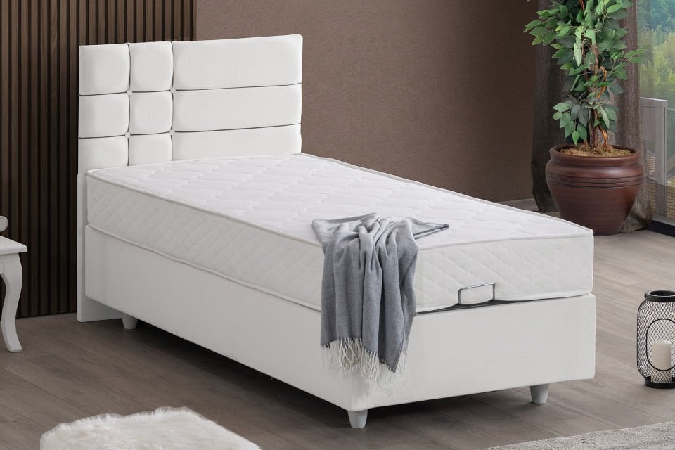 Almada Baza Başlık Letto Yatak Seti 90 x 190 - Beyaz