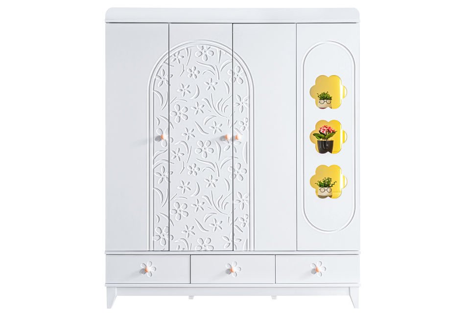 Garden 4 Kapaklı 3 Çekmeceli Dolap - Beyaz