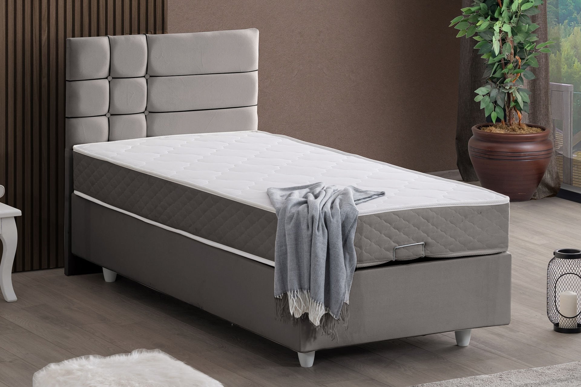 Almada Baza Başlık Letto Yatak Seti 120 x 200 - Gri