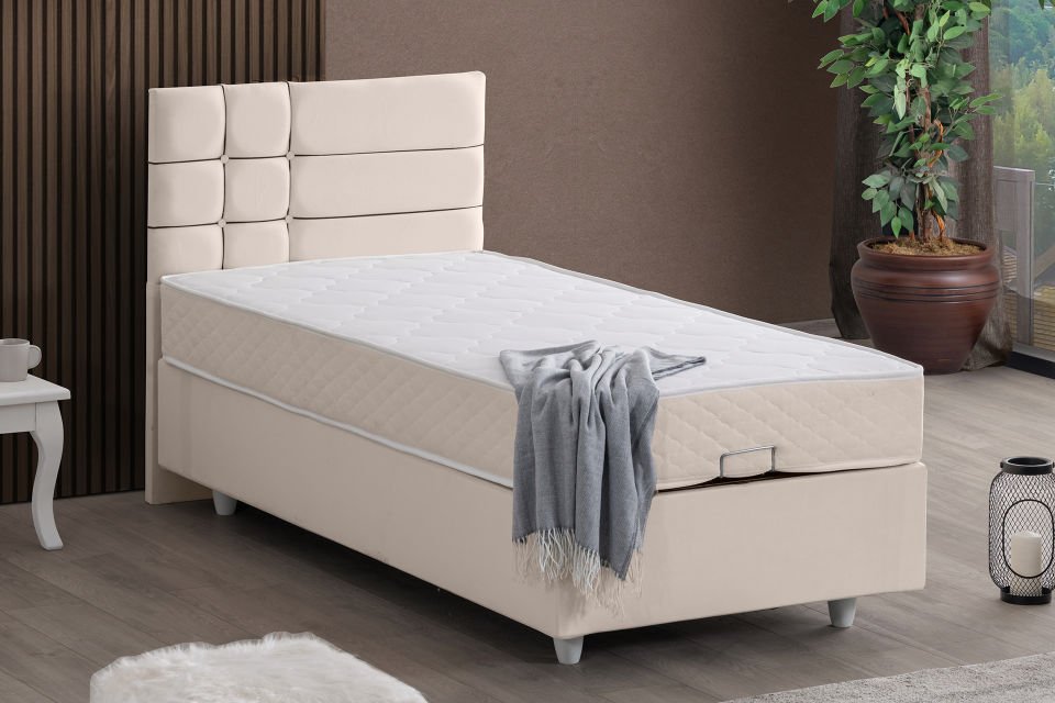 Almada Baza Başlık Letto Yatak Seti 90 x 200 - Krem