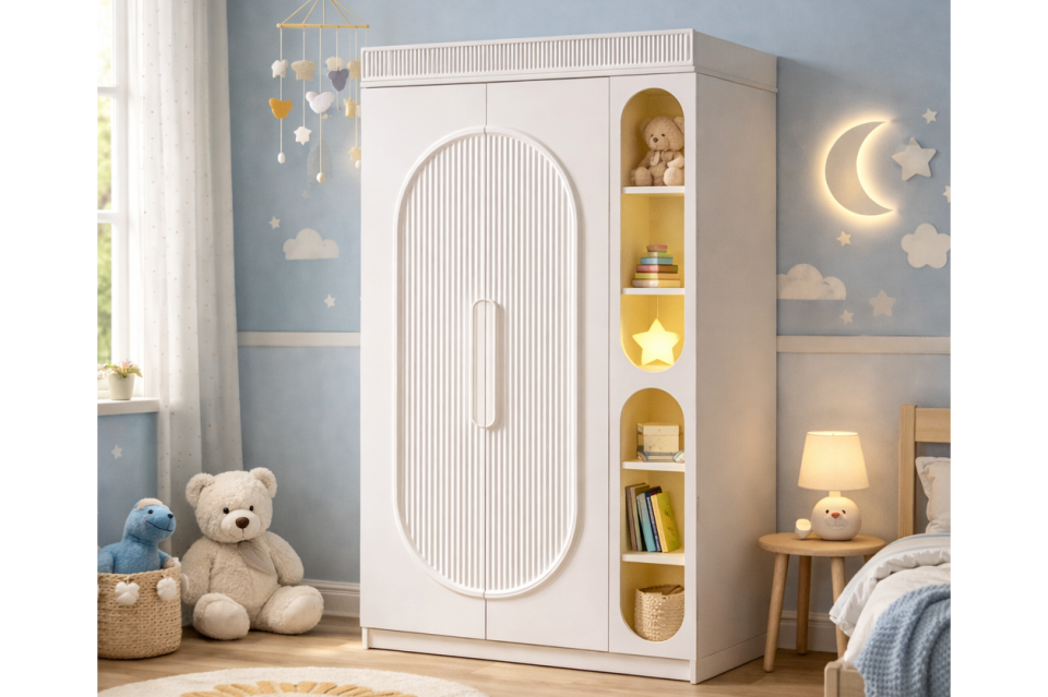 Athena 2 Kapaklı Ledli Kitaplıklı Gardırop - Beyaz
