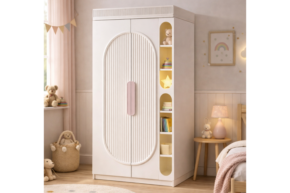 Athena 2 Kapaklı Ledli Kitaplıklı Gardırop - Pembe