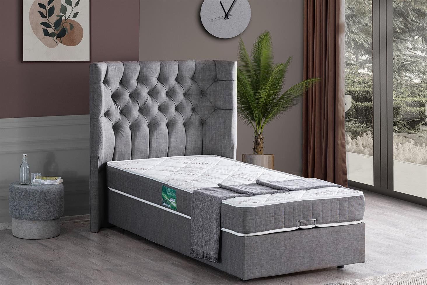 Matilda Baza Başlık Comfort Yatak Seti 90 x 190 - Gri