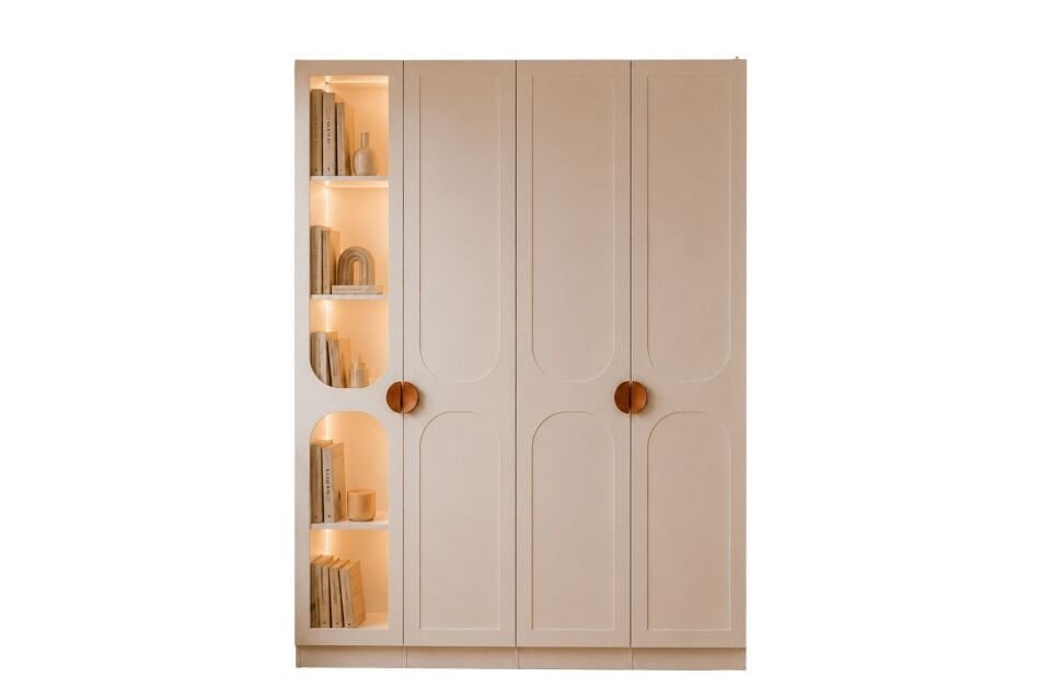 Sardes Kitaplıklı Led Aydınlatmalı 4 Kapılı Dolap