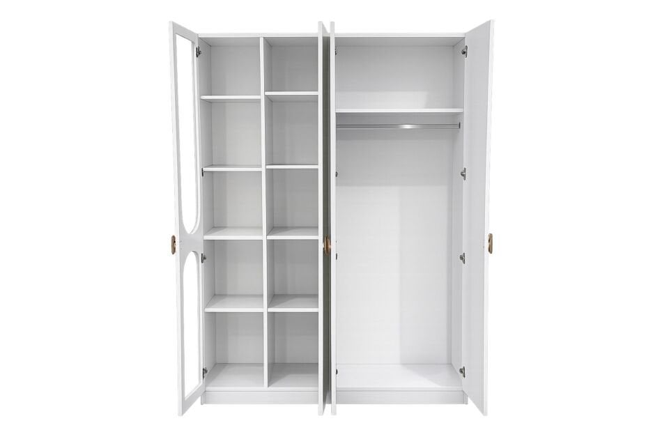 Sardes Kitaplıklı Led Aydınlatmalı 4 Kapılı Dolap