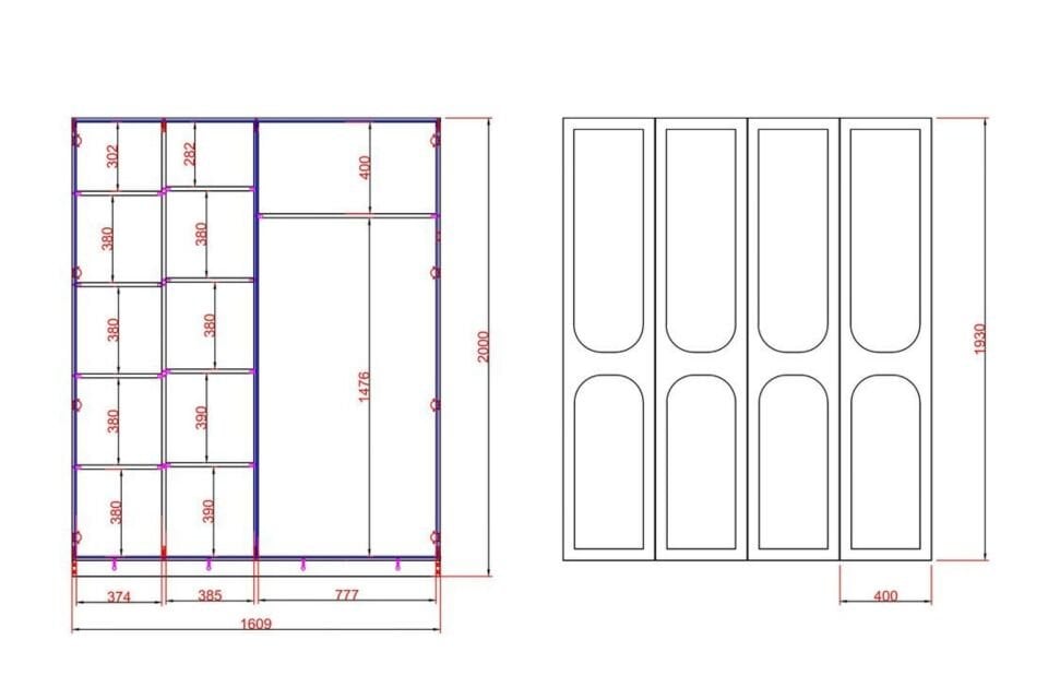 Sardes Kitaplıklı Led Aydınlatmalı 4 Kapılı Dolap