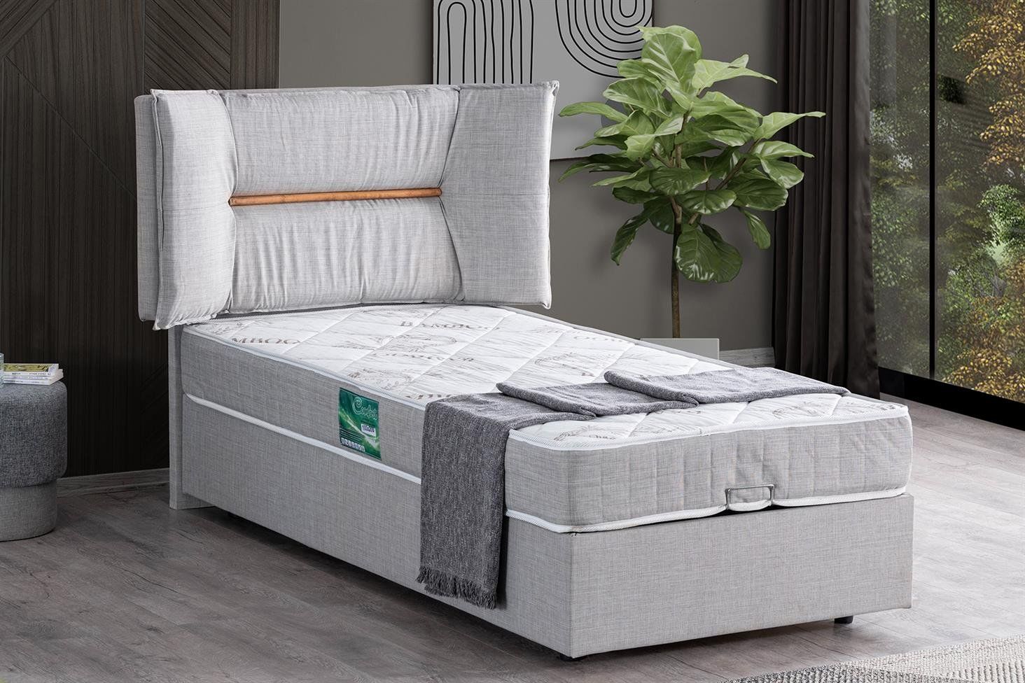 Lizbon Baza Başlık Comfort Yatak Seti 100 x 200 - Açık Gri