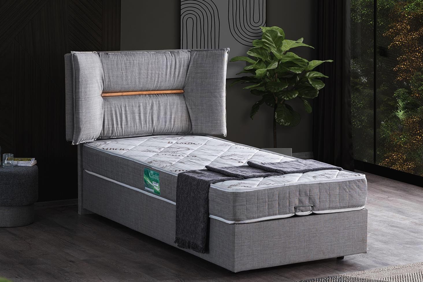 Lizbon Baza Başlık Comfort Yatak Seti 90 x 190 - Gri