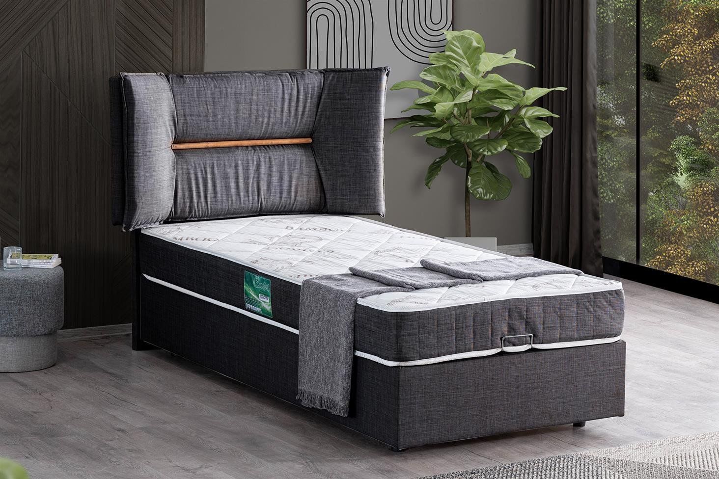 Lizbon Baza Başlık Comfort Yatak Seti 100 x 200 - Antrasit