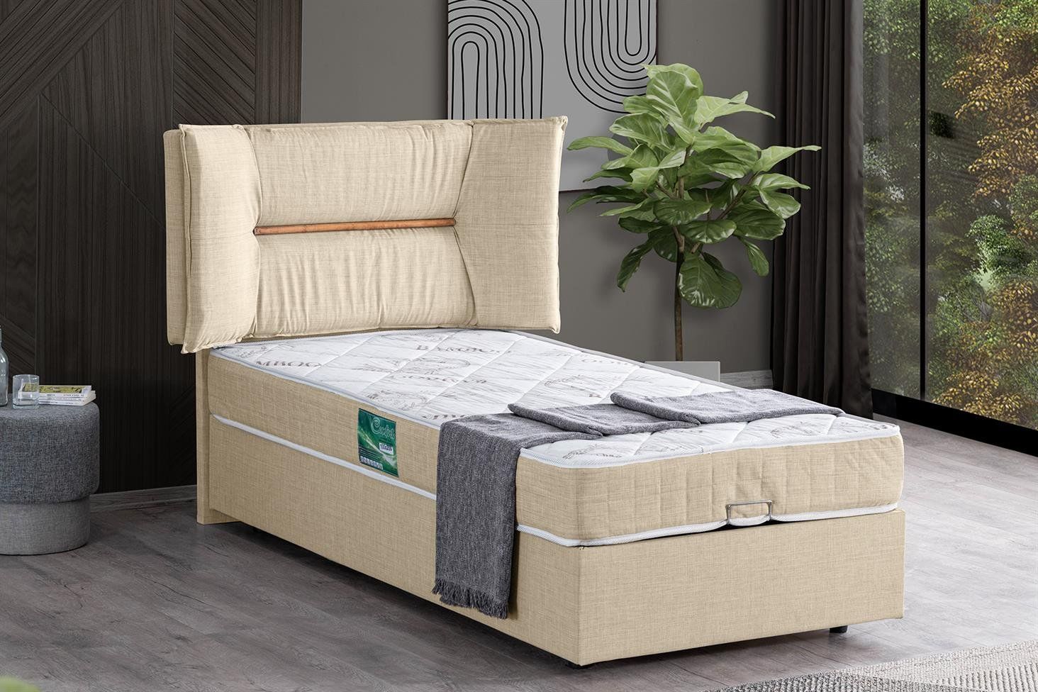 Lizbon Baza Başlık Comfort Yatak Seti 90 x 190 - Krem