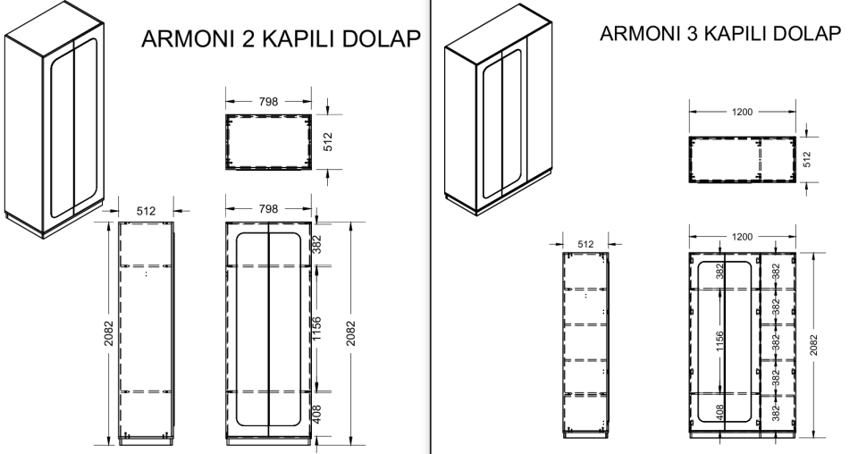 Armoni 5 Kapaklı Bronz Aynalı Gardırop