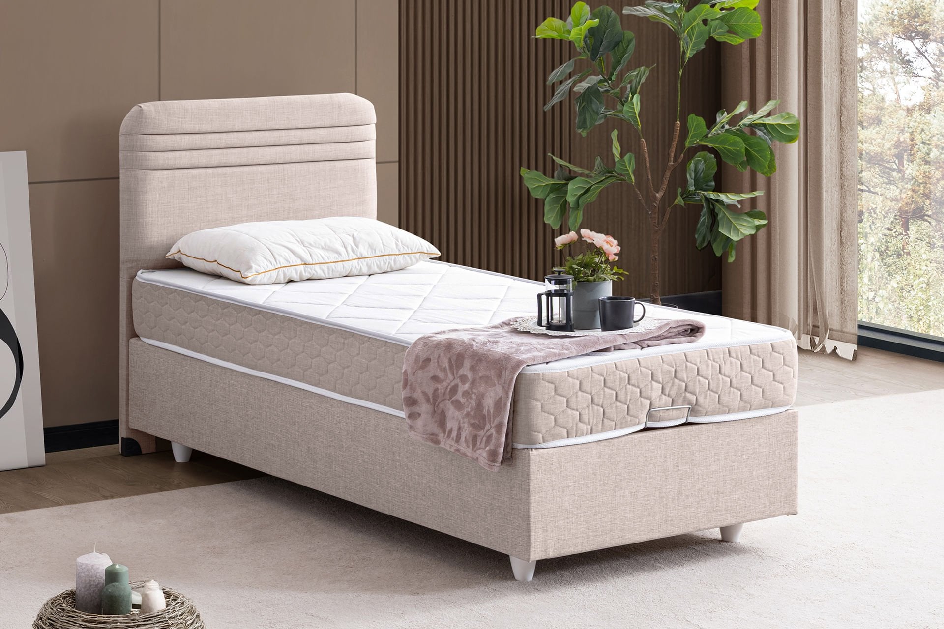 Mila Baza Başlık Orthosoft Yatak Seti 90 x 190 - Krem