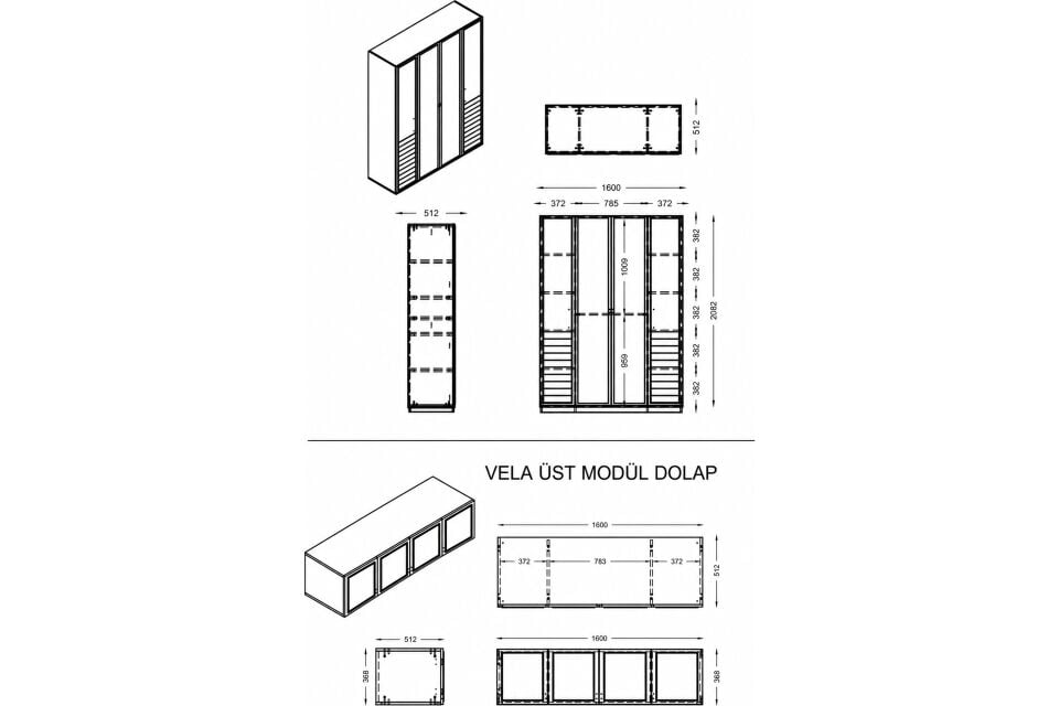 Vela 4 Kapaklı Aynalı Dolap Ve Yüklük