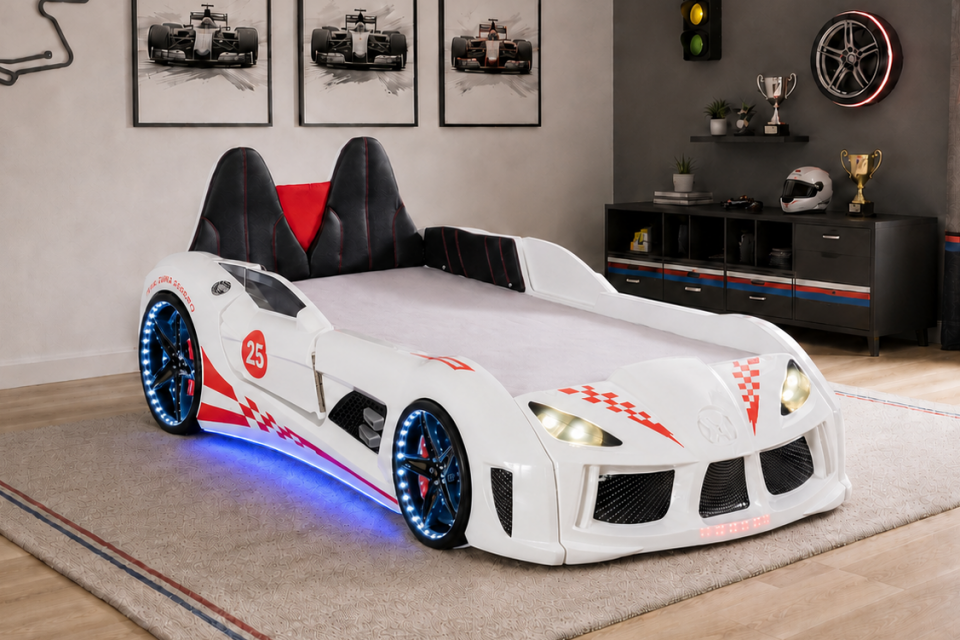 Raceing Car V8 Full Ledli Koltuklu Arabalı Yatak 100x190 cm
