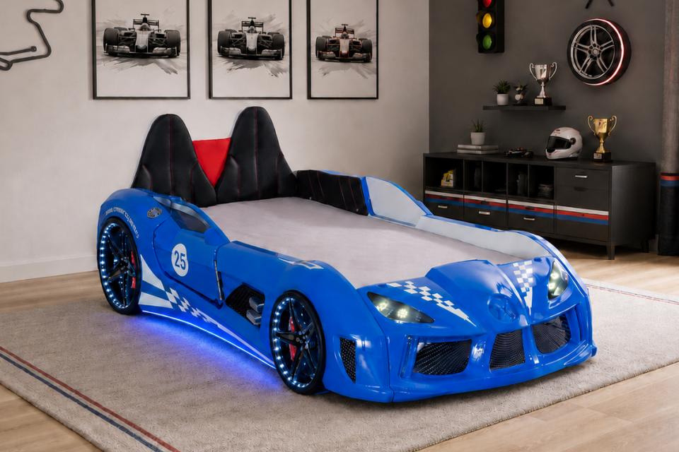Raceing Car V8 Full Ledli Koltuklu Arabalı Yatak 100x190 cm