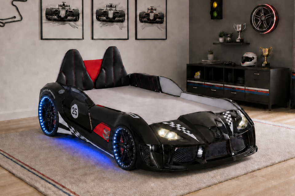 Raceing Car V8 Full Ledli Koltuklu Arabalı Yatak 100x190 cm