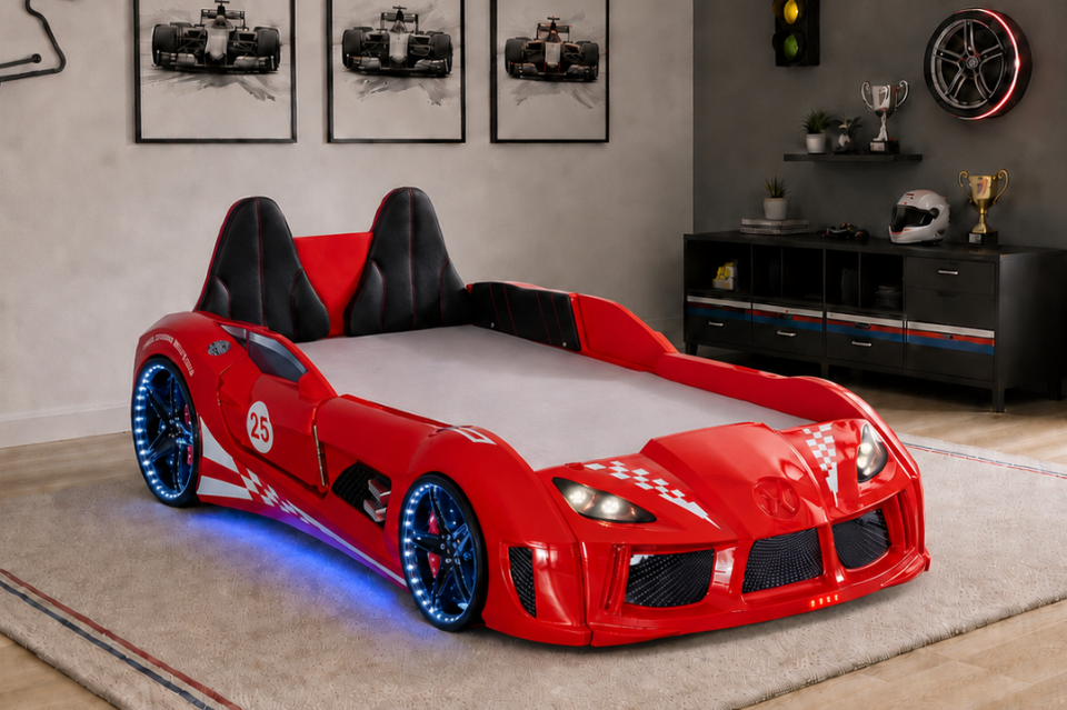 Raceing Car V8 Full Ledli Koltuklu Arabalı Yatak 100x190 cm