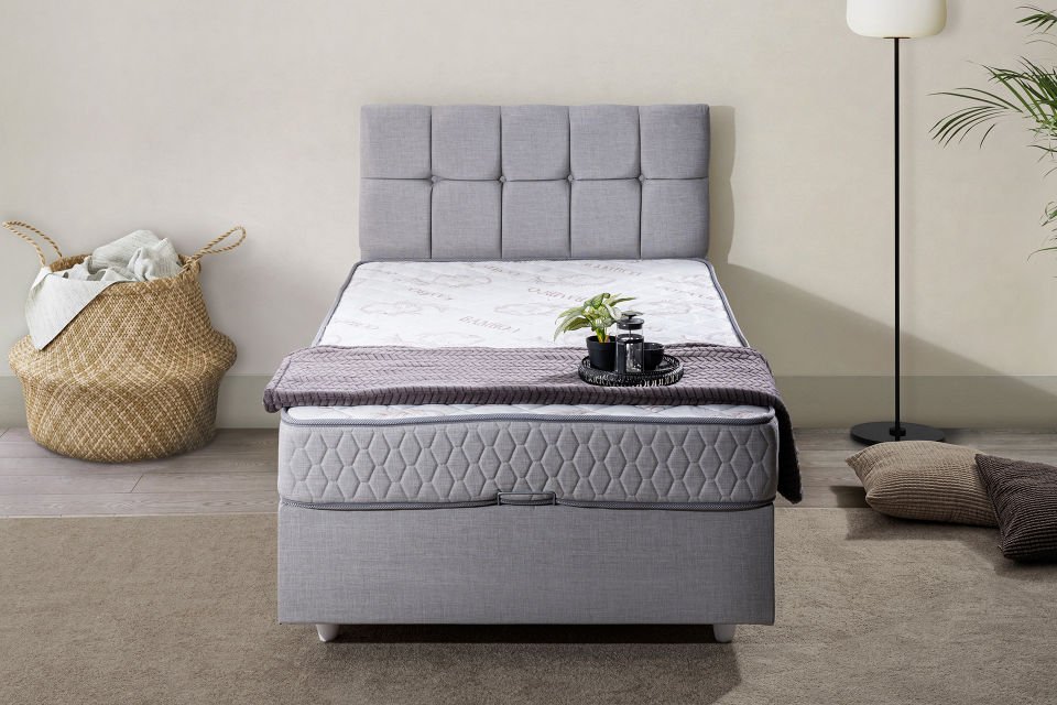 Berlin Baza Başlık Comfort Yatak Seti 90 x 200 - Açık Gri
