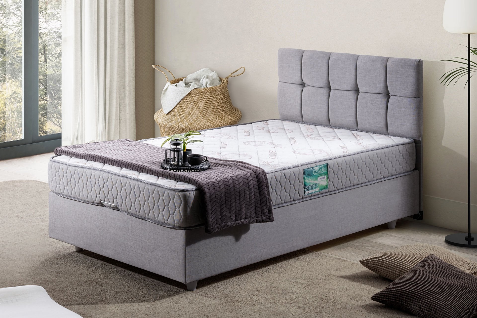 Berlin Baza Başlık Comfort Yatak Seti 120 x 200 - Açık Gri