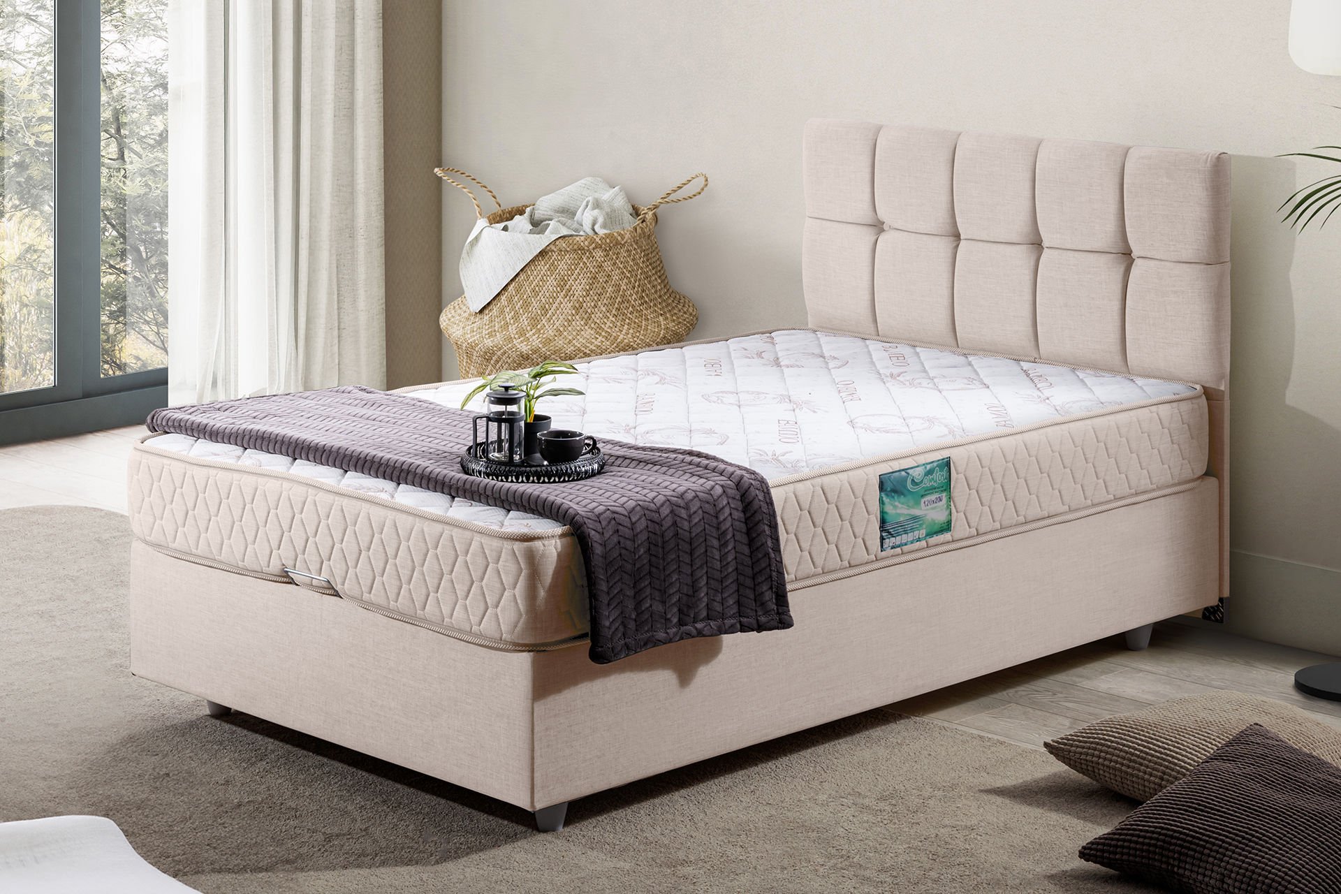 Berlin Baza Başlık Comfort Yatak Seti 90 x 190 - Krem