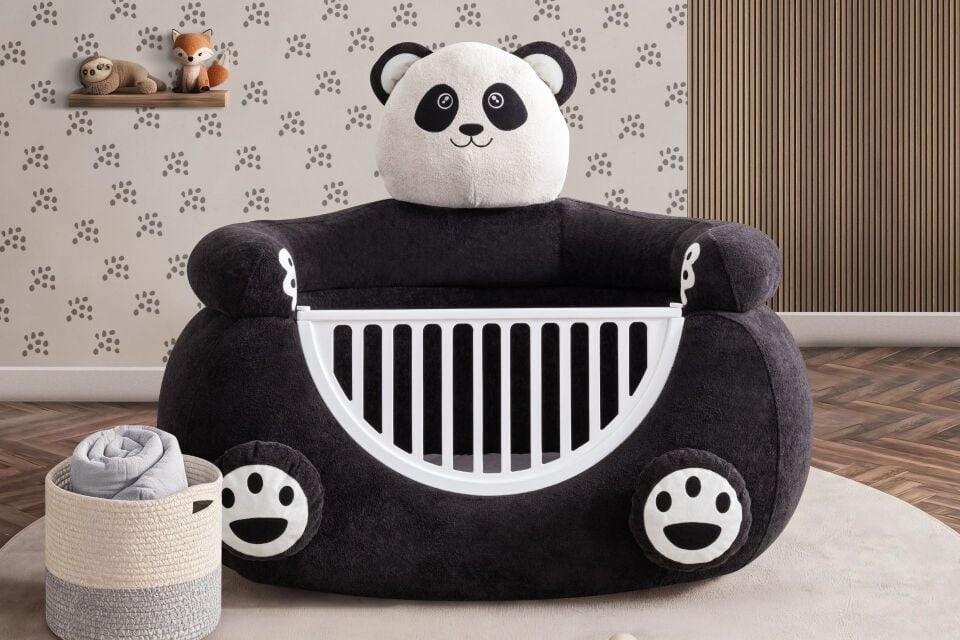 Panda Peluş Kumaşlı Hayvan Figürlü Beşik