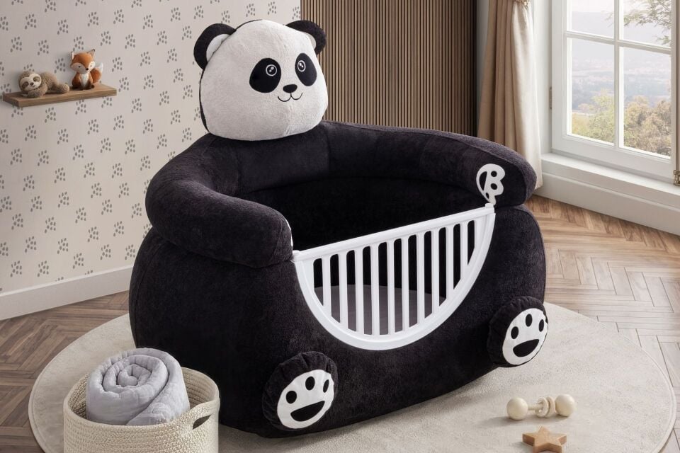 Panda Peluş Kumaşlı Hayvan Figürlü Beşik