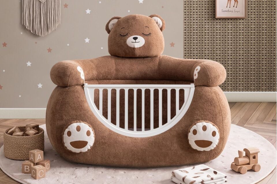 Ayıcık Peluş Kumaşlı Hayvan Figürlü Beşik