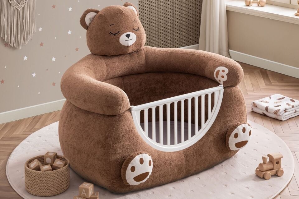 Ayıcık Peluş Kumaşlı Hayvan Figürlü Beşik