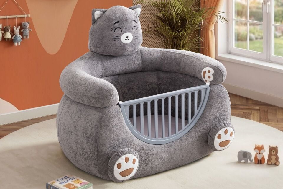 Kedi Peluş Kumaşlı Hayvan Figürlü Beşik