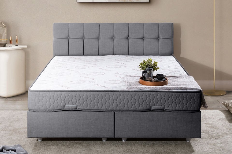 Berlin Çift Kişilik Baza Başlık Letto Yatak Seti 150 x 200 - Gri