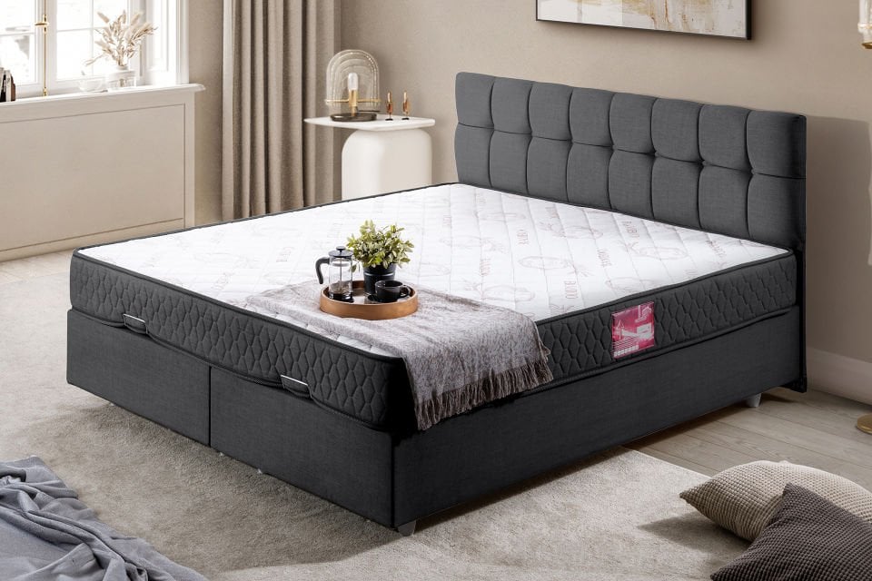 Berlin Çift Kişilik Baza Başlık Letto Yatak Seti 150 x 200 - Antrasit