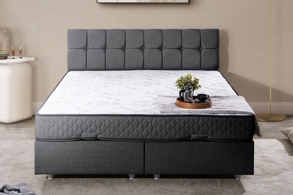 Berlin Çift Kişilik Baza Başlık Letto Yatak Seti 160 x 200 - Antrasit