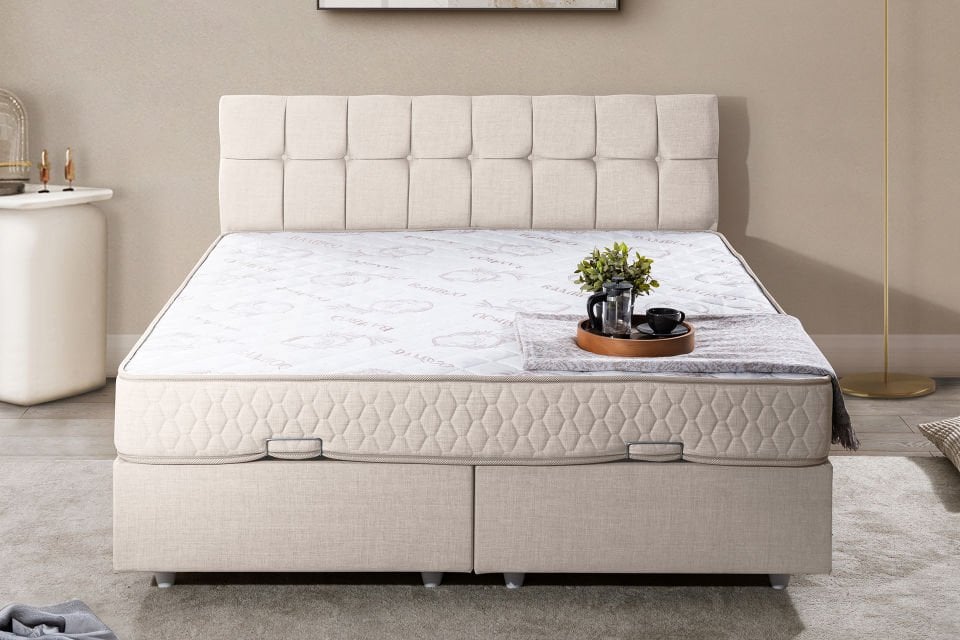 Berlin Çift Kişilik Baza Başlık Letto Yatak Seti 140 x 190 - Krem